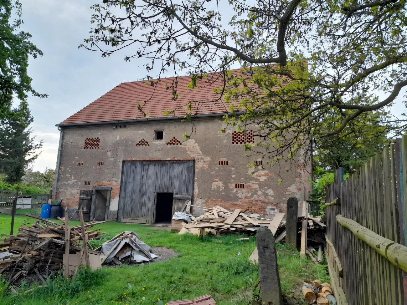 Zarostlý dvůr před začátkem prací